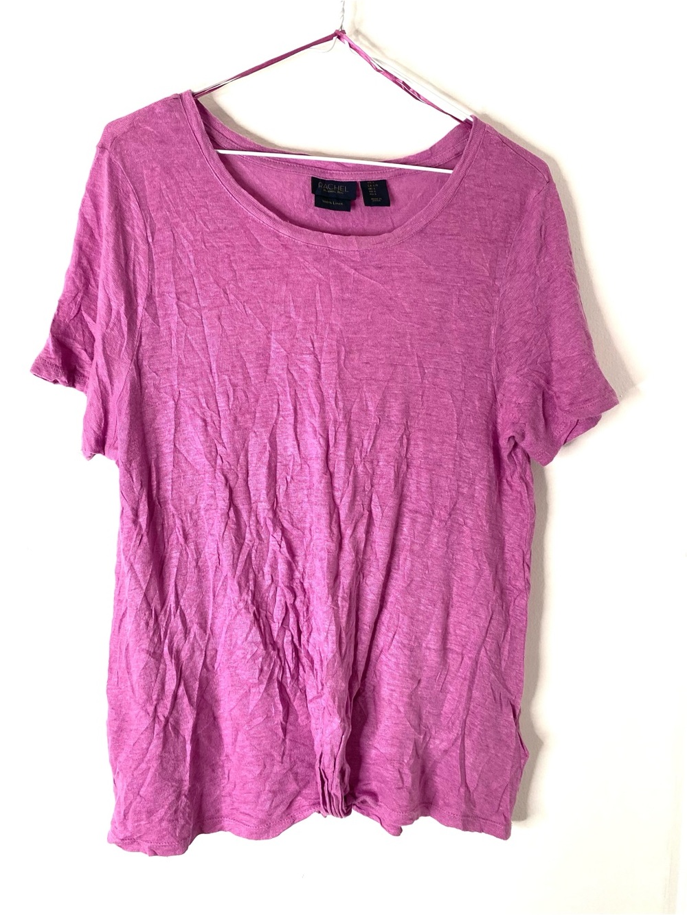 RACHEL Rachel Roy Purple Linen Twist Hem Top Scoop Neck Short Sleeve Blouse